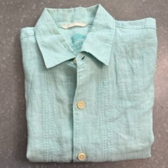 Tommy Bahama Light Teal 100% Linen Button-Up Shirt – Size Medium - Picture 2 of 10